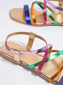 純素皮革多色平底涼鞋 - 彩色 - 查看 3