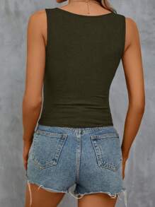 SHEIN Privé 前繫帶背心上衣 - 軍綠色 - 查看 2