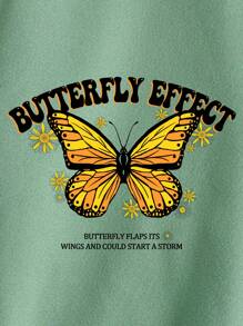 SHEIN EZwear Capucha con cremallera con estampado de mariposa y slogan con cordón - verde menta - Ver 4