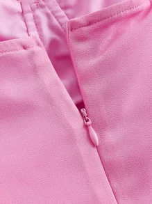 SHEIN MOD 肩上打結胸部褶皺褶邊吊帶洋裝 - 粉色 - 查看 4