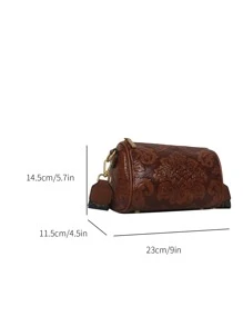 Túi Xô dập hoa có dây kéo PU Vintage - màu nâu - Xem 3