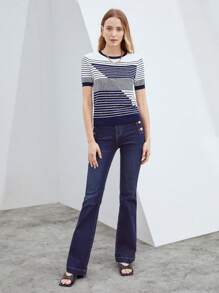 MOTF PREMIUM STRIPED VISCOSE-BLEND KNIT TOP - Blue and White - View 7