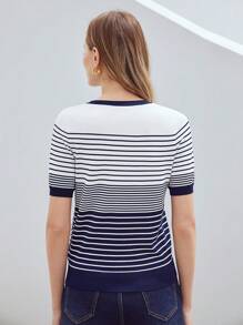 MOTF PREMIUM STRIPED VISCOSE-BLEND KNIT TOP - Blue and White - View 8