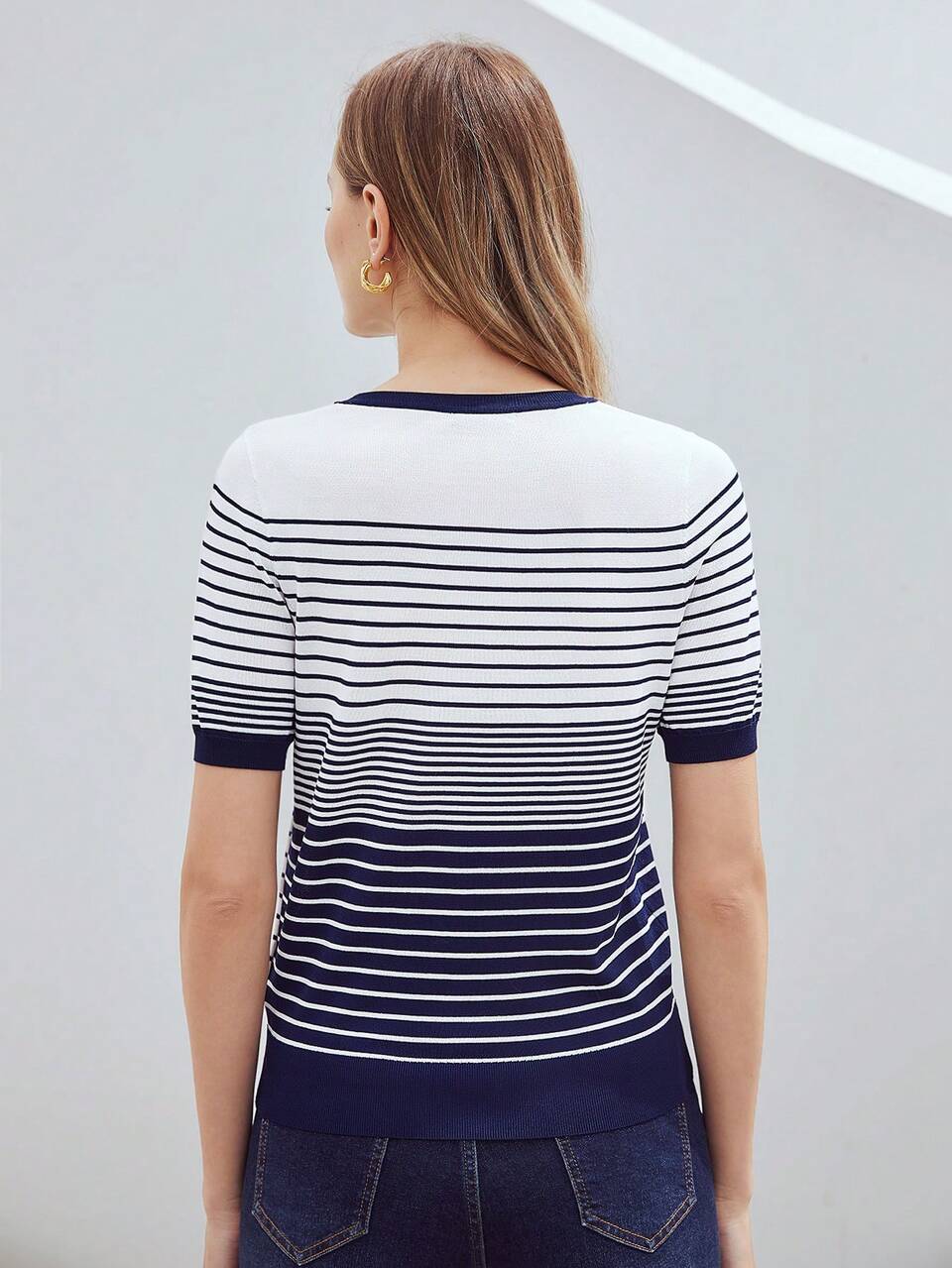 MOTF STRIPED VISCOSE-BLEND KNIT TOP