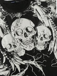 ROMWE MEN Goth 男士棉骷髅頭圖案背心上衣 - 黑色 - 查看 3