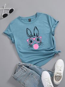 SHEIN LUNE Cartoon Graphic Tee Graphic Tees Women Tops