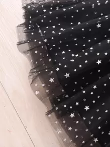 SHEIN Vestido de cami para niña joven con estrella de malla superpuesta y borde con volantes - Negro - Ver 5
