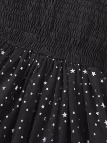 SHEIN Vestido de cami para niña joven con estrella de malla superpuesta y borde con volantes - Negro - Ver 6