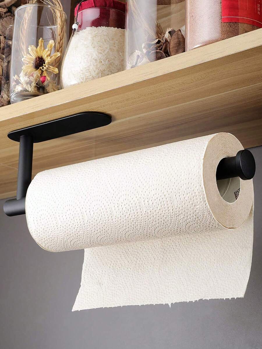 1pc Stainless Steel Tissue Storage Rack, Minimalist Solid Color Black Tissue Storage Rack For Home - Black - View 1