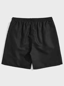 ROMWE MEN Prep 男士字母图案抽绳腰短裤，学校 - 黑色 - 查看 2