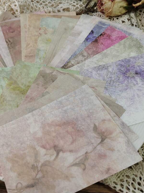 60pcs Flower Pattern Material Paper, Vintage Multipurpose Decorative