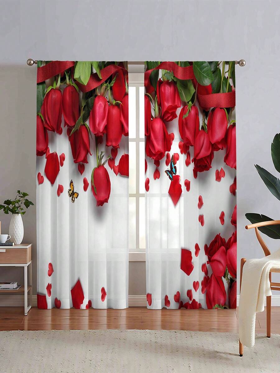 2 Cái/bộ Hoa Hồng Hoa Văn Sheer Màn, Polyester Lọc Ánh Sáng Riêng Tư Màn Sheer Cho Phòng Khách Và Phòng Ngủ - Nhiều màu - Xem 1