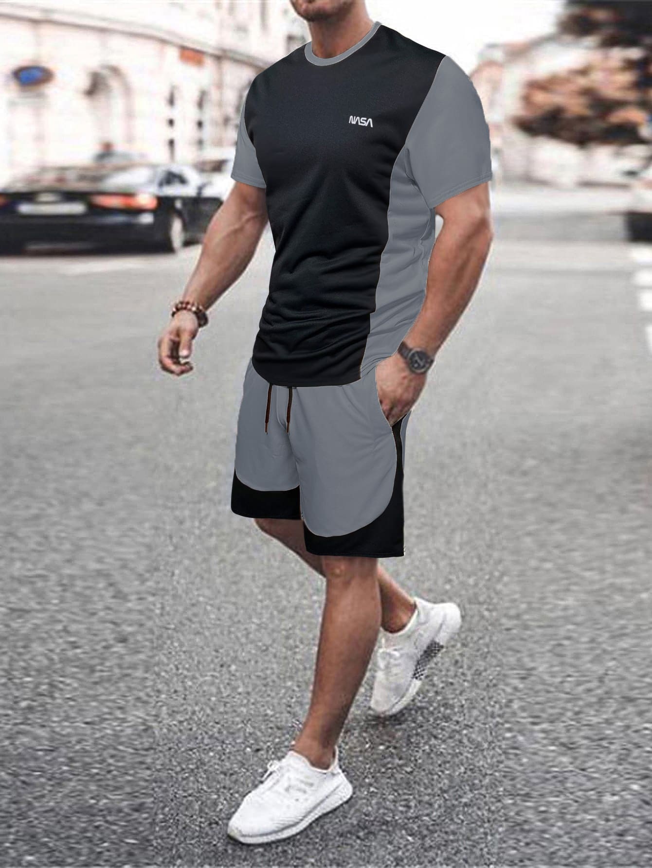 Manfinity Homme Bộ hai mảnh Nam Dây kéo Khối Màu Giải trí - Xám - Xem 1