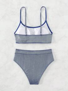 Metallic High Waisted Bikini Set - Purple - View 3