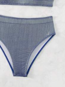 Metallic High Waisted Bikini Set - Purple - View 5