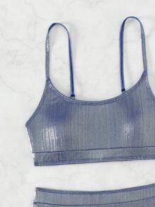 Metallic High Waisted Bikini Set - Purple - View 6