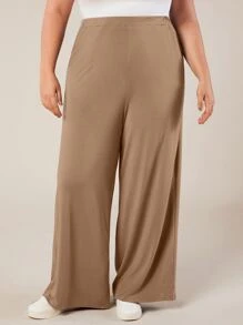 SHEIN BASICS Quần Plus Size màu trơn Giải trí - Màu nâu  Mocha - Xem 1