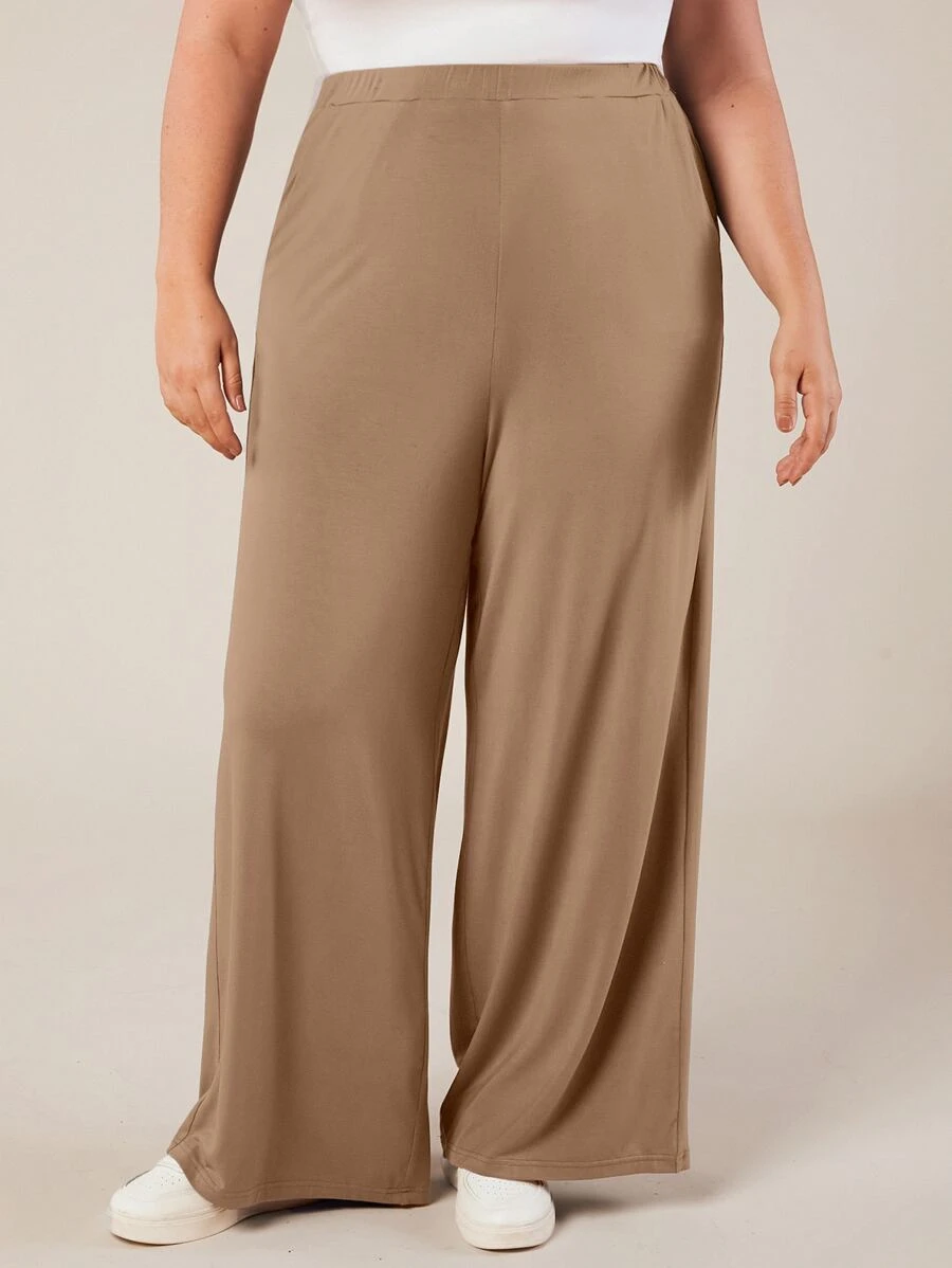 SHEIN BASICS Quần Plus Size màu trơn Giải trí - Màu nâu Mocha - Xem 1