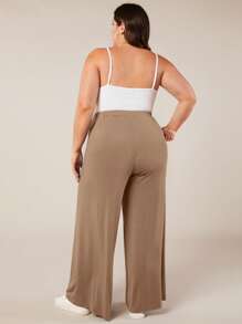 SHEIN BASICS Quần Plus Size màu trơn Giải trí - Màu nâu  Mocha - Xem 2