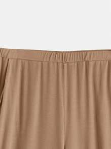 SHEIN BASICS Quần Plus Size màu trơn Giải trí - Màu nâu  Mocha - Xem 3