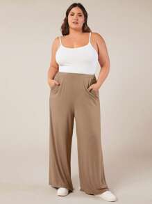 SHEIN BASICS Quần Plus Size màu trơn Giải trí - Màu nâu  Mocha - Xem 5