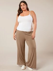 SHEIN BASICS Quần Plus Size màu trơn Giải trí - Màu nâu  Mocha - Xem 9