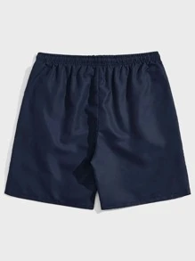 ROMWE MEN Prep Men Letter Graphic Drawstring Waist Shorts - Navy Blue - View 2