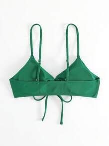 Áo Tops Bikini Nữ Xù Dây kéo Ren lên màu trơn - Màu xanh lá cây đậm - Xem 2