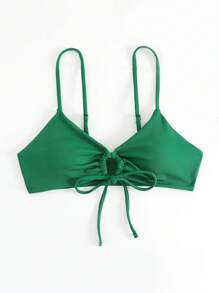 Áo Tops Bikini Nữ Xù Dây kéo Ren lên màu trơn - Màu xanh lá cây đậm - Xem 3