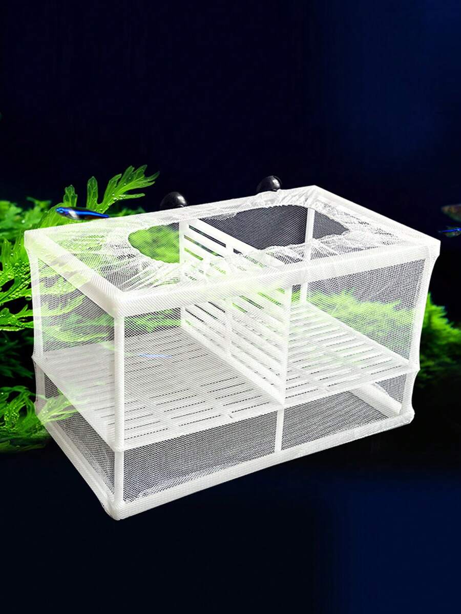 1入組可拆式吸盤網狀懸浮魚殖網，適用於各種魚缸和水族箱，用於魚類繁殖和隔離 - 白色 - 查看 1