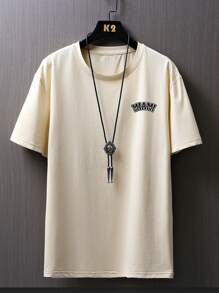 Aesthetic Post Hombres Camiseta con estampado de letra - Caqui - Ver 2