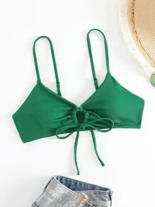 Áo Tops Bikini Nữ Xù Dây kéo Ren lên màu trơn - Màu xanh lá cây đậm - Xem 4