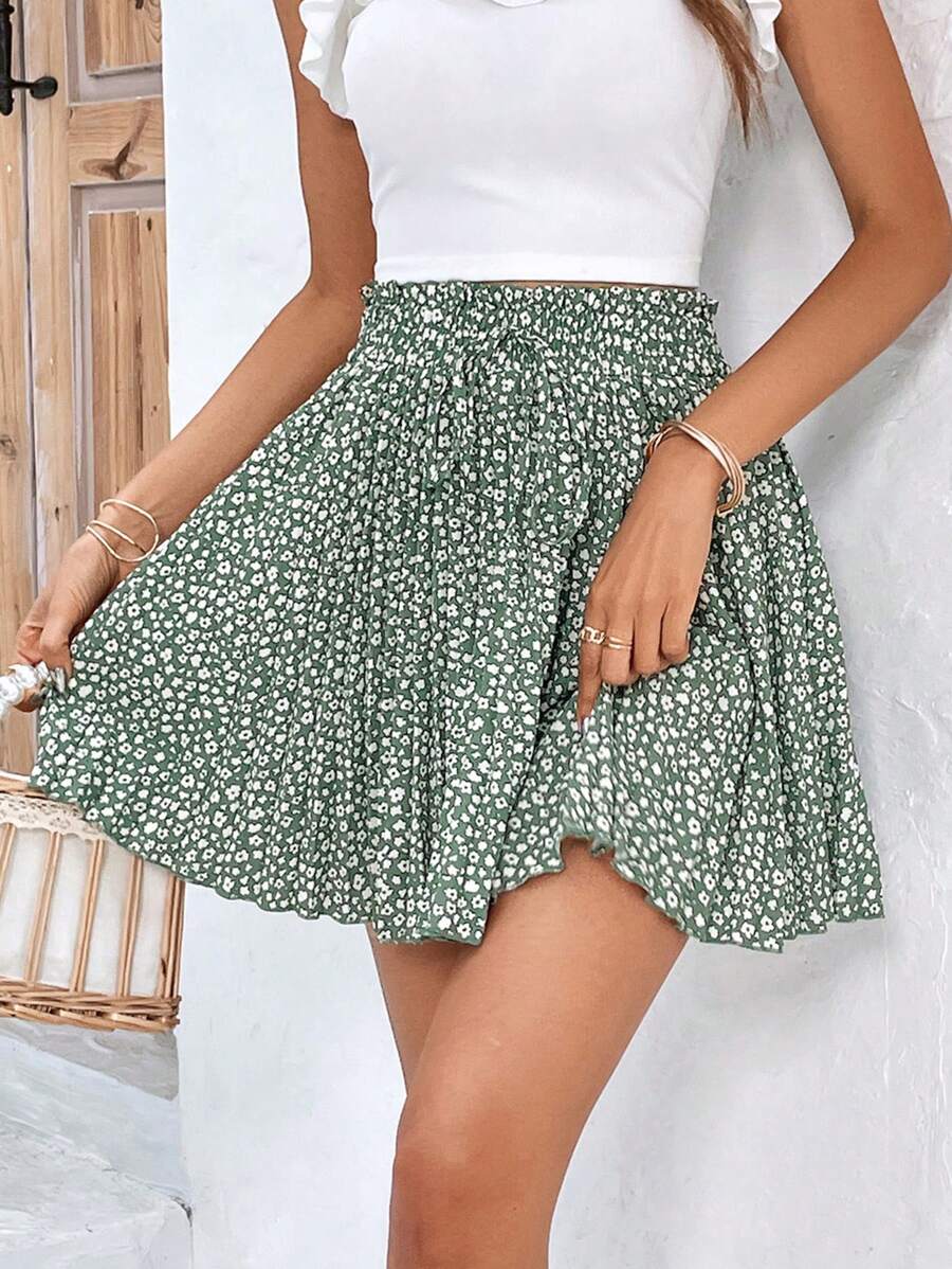 SHEIN Frenchy Váy nữ Quần paper-bag Họa tiết hoa Boho - màu xanh lá - Xem 1