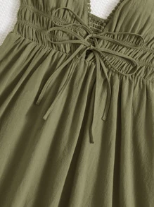 Soleia Đầm Lộ Lưng Hội Chữ thập Dải chun Thắt nơ trước màu trơn Boho - xanh quân đội - Xem 5