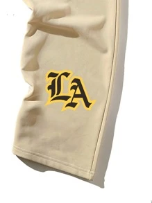 Manfinity Hypemode Men's Loose Fit Sweatpants With Slogan Graphic And Drawstring Waist - Khaki - View 3