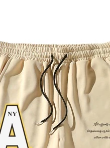 Manfinity Hypemode Men's Loose Fit Sweatpants With Slogan Graphic And Drawstring Waist - Khaki - View 4