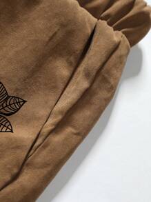 Manfinity Homme 男款鬆身花朵和字母印花抽繩腰短褲 - 棕色 - 查看 5