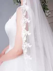 1 件女士花卉刺绣优雅新娘面纱，适合婚礼派对秋季女士服装 - 白色 - 查看 4