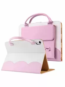 1PC Pink Bowknot PU Leather Tablet Case With Stand Function, Convenient Handheld Carrying, Compatible With IPad Protection