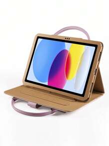 1PC Pink Bowknot PU Leather Tablet Case With Stand Function, Convenient Handheld Carrying, Compatible With IPad Protection