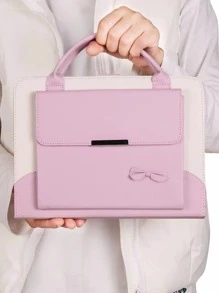 1PC Pink Bowknot PU Leather Tablet Case With Stand Function, Convenient Handheld Carrying, Compatible With IPad Protection