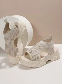 女士羅紋鏤空運動織物運動涼鞋 - 米色 - 查看 2