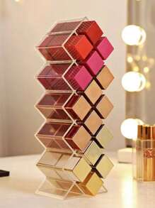 1pc Clear Lipstick Storage Rack, Plastic Lip Gloss Organizer For Desktop - Clear - View 1