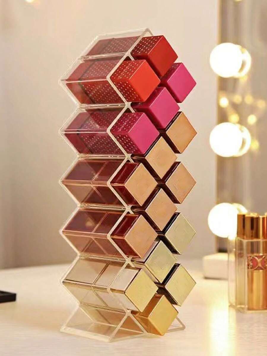 1pc Clear Lipstick Storage Rack, Plastic Lip Gloss Organizer For Desktop - Clear - View 1