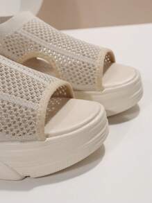 女士羅紋鏤空運動織物運動涼鞋 - 米色 - 查看 5