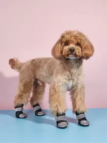 4pcs Reflective Pet Shoes For Cat And Dog For Outdoor - Black - View 1