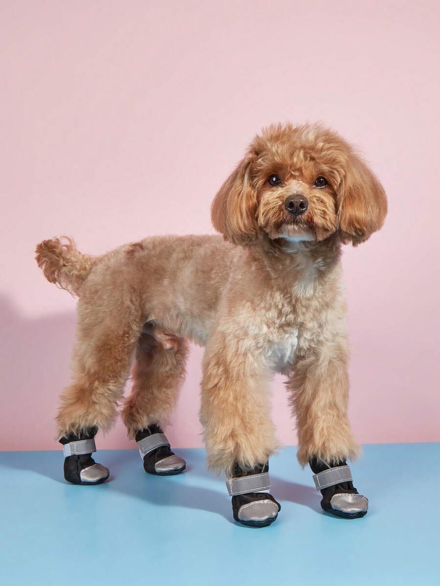4pcs Reflective Pet Shoes For Cat And Dog For Outdoor - Black - View 1