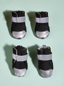 4pcs Reflective Pet Shoes For Cat And Dog For Outdoor - Black - View 2