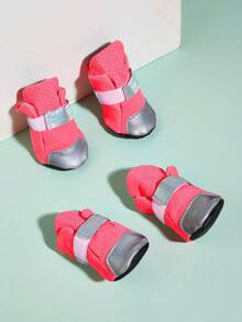 4pcs Reflective Pet Shoes For Cat And Dog For Outdoor - Pink - View 2