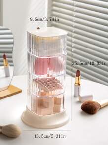 1 pieza Caja de almacenamiento rotativa transparente para borlas de maquillaje, organizador de esponjas de maquillaje de plástico para escritorio - transparente - Ver 2